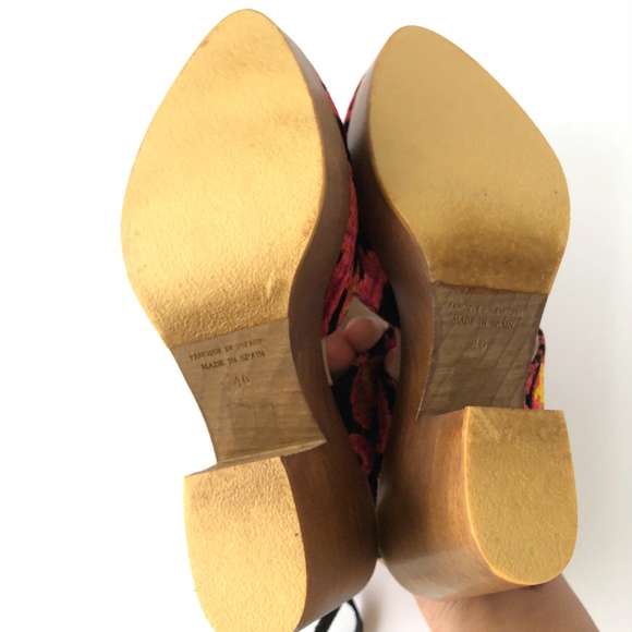 Free People Black Pink Yellow Velvet Clog Heels - Picture 8 of 8